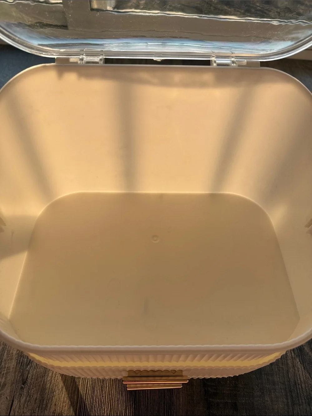 Beige Multi-Tier Cosmetic Organizer with Clear Dome Lid